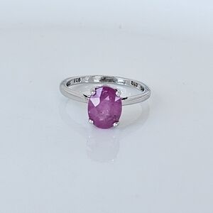 Genuine Pink Sapphire Solitare Ring! Platinum over Sterling Silver! Sz 6!